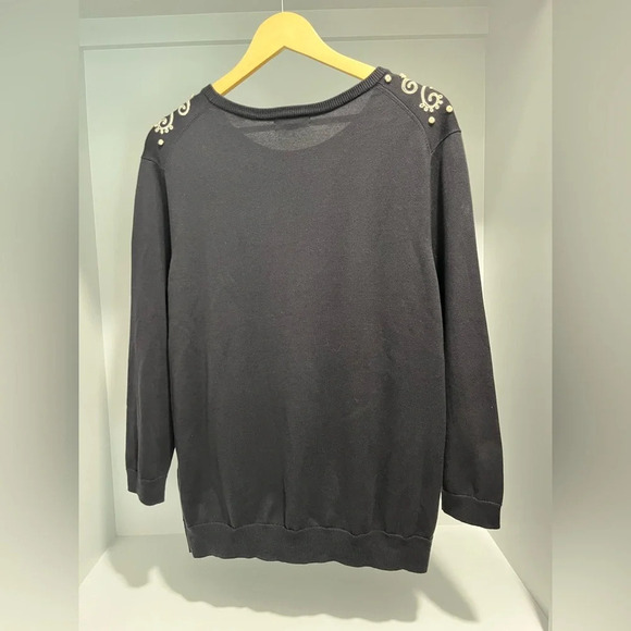 Land’s End Embroidered black lightweight Sweater 3/4 Sleeve 100% cotton Large - Picture 4 of 9